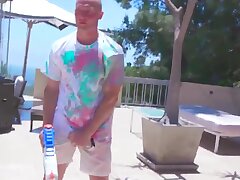 three sexy teens worship a massive cock